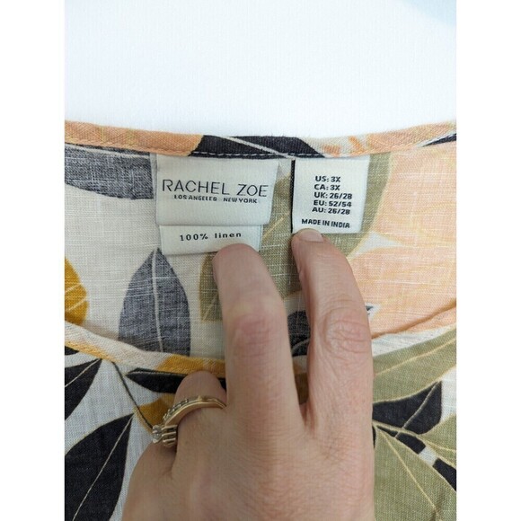 RACHEL ZOE Linen Top Womens Plus Size 3X Colorful Short Sleeve Lightweight Shirt - Picture 6 of 7